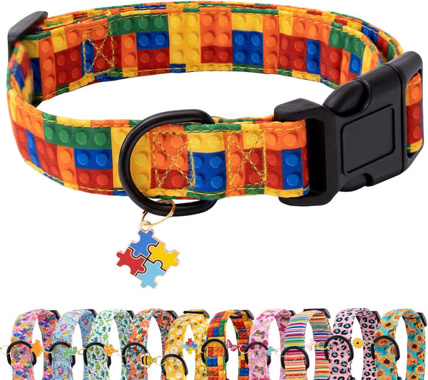 Faygarsle Colorful Dog Collar for Small Medium Large Dogs, Toy Building Blocks Patterned Collar for Puppy Girl