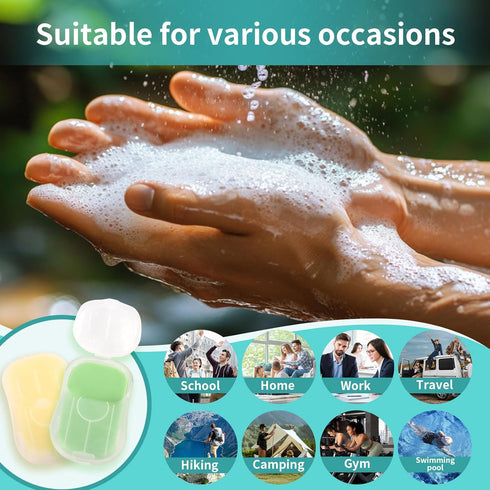 RAQEHO 300 6packs 1 Paper Soap Sheets for Travel - Travel Size Foaming Hand Soap Sheets Refills with Portable Box