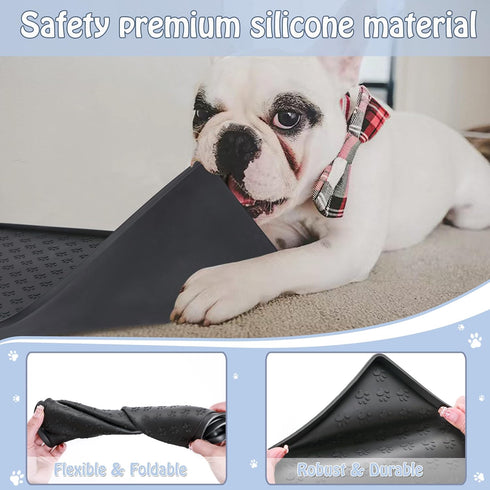 Dog Cat Pet Food Mat for Floor, Waterproof Slip Rubber Mat for Food and Water, Raised Edges Prevent Spill on Floor