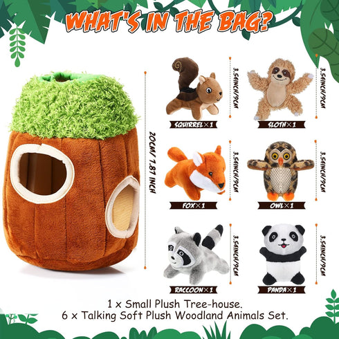 7 Pieces Dog Squeaky Toys Squeaky Hide and Seek Activity Puppy Chew Toys Plush Dog Toy Plush Stuffing Woodland Friends Stuffing with Squeakers for Small Medium Dogs Puppy Pets (Cute,Small)