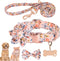Cute Girl Dog Collar and Leash Set - Adjustable Floral Collar with Flower Bowtie and Metal Buckle for Small Medium