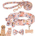 Cute Girl Dog Collar and Leash Set - Adjustable Floral Collar with Flower Bowtie and Metal Buckle for Small Medium