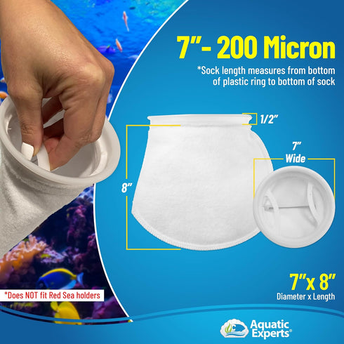 Aquatic Experts 7 inch Ring Filter Socks, 200 Micron, Felt Aquarium Socks, 2 Pack, 7" x 8"