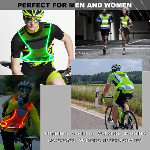 LED Reflective Safety Vest, USB Rechargeable Running Gear with Adjustable Storage Pocket