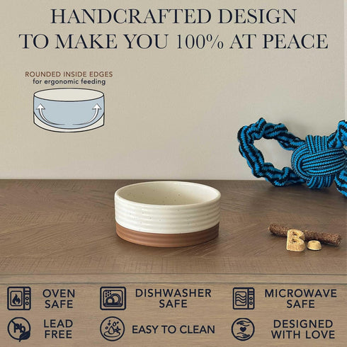 Mora Ceramic Pet Bowl Size Small, Food/Water Dish for Puppy Dogs, Cats, Guinea Pig, 11oz or 2 Cups, Vanilla