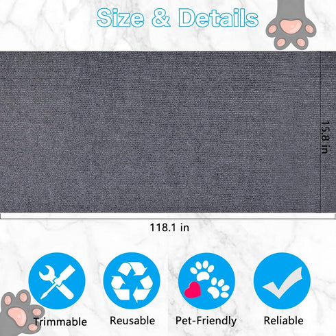 Cat Scratching Mat - 118"x16" Trimmable Cat Scratching Carpet Mat, Large Self-Adhesive DIY Cat Scratch Mat Roll, Cat Tree Shelves Replacement Mat Pad, Couch Furniture Protector, Toy Ball&Strong Tape