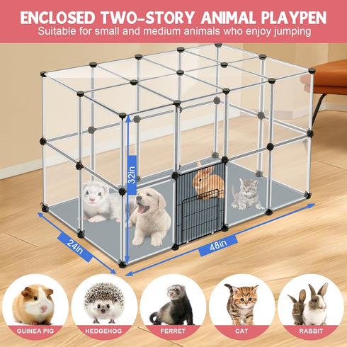 32 48" 32" 24" Panels Small Animal Playpen, x x Transparent Playpen with Waterproof Mat,Plastic Enclosure,Puppy Play