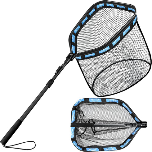 PLUSINNO Floating Fishing Net - Rubber Coated Landing Net for Easy Catch & Release - Compact & Foldable