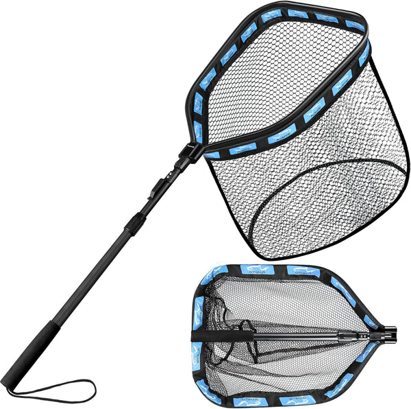 PLUSINNO Floating Fishing Net - Rubber Coated Landing Net for Easy Catch & Release - Compact & Foldable