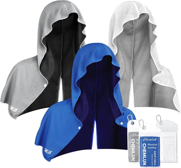 CHEMLUK Cooling Hoodie Towel: Cooling Towels for Neck and Face, Instant Cool, UPF