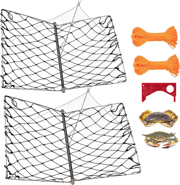 QualyQualy 2 Set Castable Crab Trap Kit, Foldable Crabbing Net with Rope