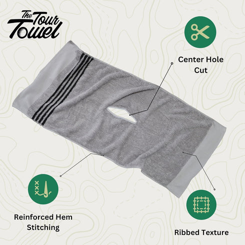 The Tour Towel, Large Golf Caddy Towel Terry Cloth, Absorbent 19" x 44", Perfect Golf Cart Accessory