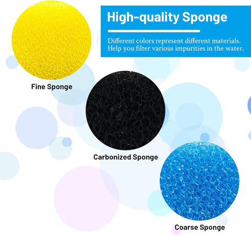 8 Pack Replacement Filter Sponges for Kulife Aquarium Filters, 2 Coarse, 4 Carbonized, 2 Fine