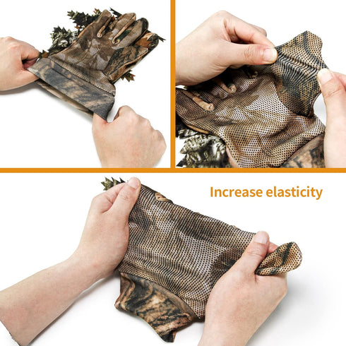 GUGULUZA 3D Leafy Camo Hunting Gloves, Lightweight Anti-Slip Full Finger Tactical Gloves