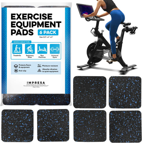 IMPRESA 6 Pack Exercise Equipment Mat 4"x 4"x 0.5" Pads - Treadmill Mat for Carpet Protection
