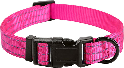 Mile High Life Reflective Dog Collar, Light Weight Nylon Puppy Collars, Solid Pink for Small Dogs (X-Small)