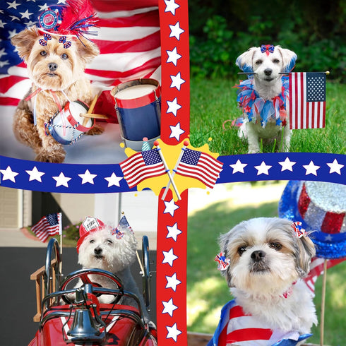 100Pcs/50Pairs Independence Day Dog Bows, Bulk 4th of July Patriotic Small Dog Hair Bows with Rubber Bands