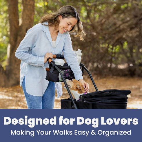 14"-19" rubyloo Dog Stroller Caddy Organizer with Poop Bag Dispenser, Treat Pocket, Water Bowl Dog Stroller Accessories
