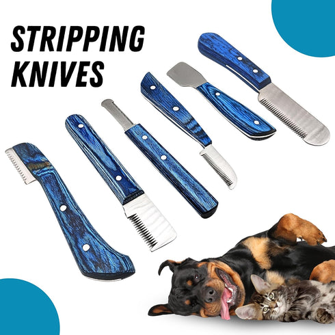 6-Piece Set Professional Dog Grooming Stripping Knife Kit Pet Grooming Tool with Stainless Steel Blades & Wooden