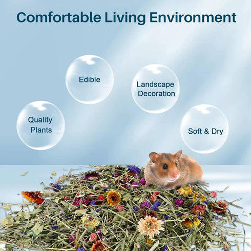 Sukh 150G Hamster Bedding - Hamster Flowers & Herbs Hamster Bedding Odor Control Dwarf Hamster Bedding Gerbil Bedding Robo Hamster Bedding Katy Hamster Bedding Hamster Habitat Decor Hamster Forage
