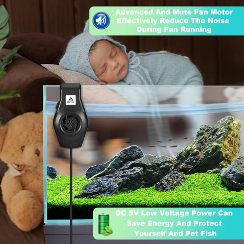 Mini Aquarium Chiller – Small Fish Tank Fan with 2-Level Speed Adjustable, Quiet Cooler for (1-6 Gal) Fish Tank