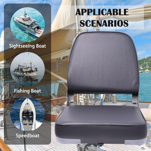 VANCUS Low/High Back Folding Boat Seats - Waterproof Captain Fishing Chair for Jon/Pontoon/Canoe/Bass Tracker Boats