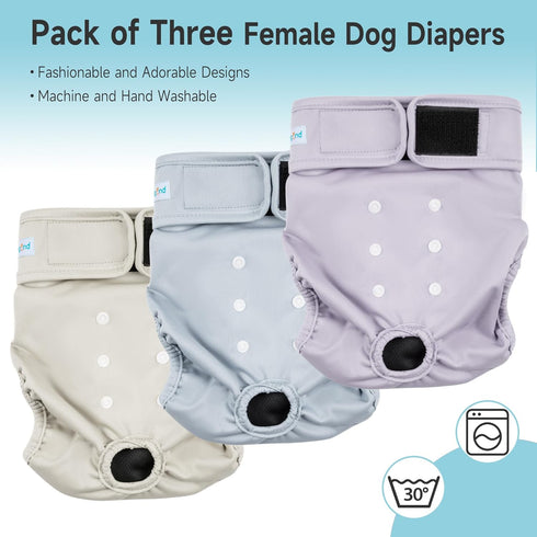 (3 Pack, Paw Legend Washable Reusable Female Dog Period Diapers for Heat Doggie Puppy Diapers for Female Dogs X-Small)