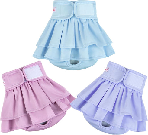 Female Dogs Diapers Belly Bands (3 Pack), Washable Reusable Skirt Doggy Wraps for Potty Training, XLarge