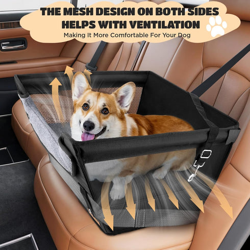35LB, 6-Inch BONTHEE Elevated Dog Car Booster Seat for Dogs & Cats up to Memory Foam Pet Booster Seat, Side Breathable