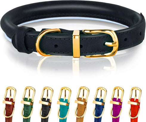 Reflective Rolled Leather Dog Collar, Adjustable Soft Padded Collar for Extra Large Breed Dogs (XL, 17"-21", Black)