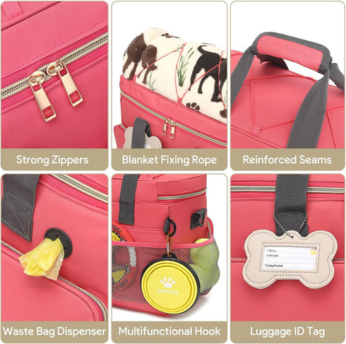 Multi-Function Pet Travel Bag - Ideal for Week Away/Overnight Trips - Cat & Dog Travel Accessories with Diaper Bag