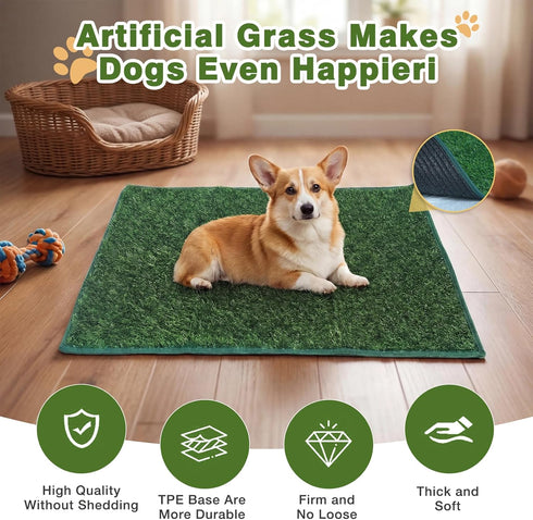 32" 32" 17" Hemmed x x Dog Litter Box with High Walls with Artificial Grass Edge, Portable Dog Potty Tray Large Puppy