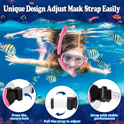 U PHITNIS Kids Snorkel Set - Dry Top Snorkeling Gear for Age 4-14, Childs Diving Mask with Big Eyes