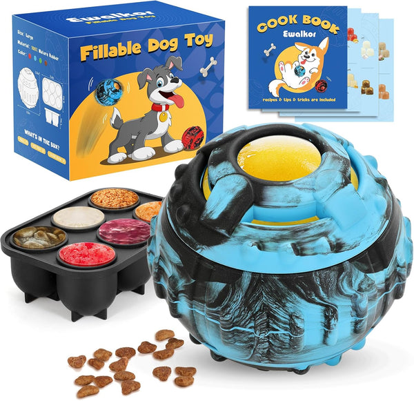 Interactive Dog Toys - Frozen Treat Puzzle Ball Toy, Durable Rubber Chew Toys for Dogs, Mental Enrichment Toys