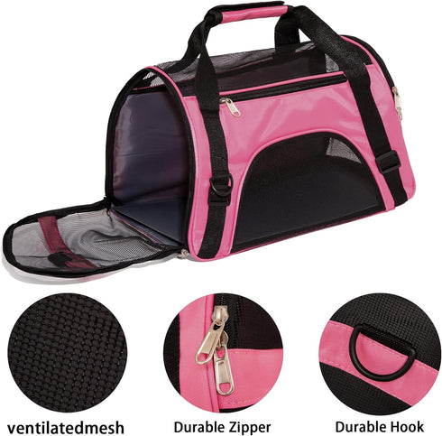 Soft-Sided Pet Carrier for Small Medium Cats Dogs, Airline Approved up to 15 Lbs (Medium, Pink)