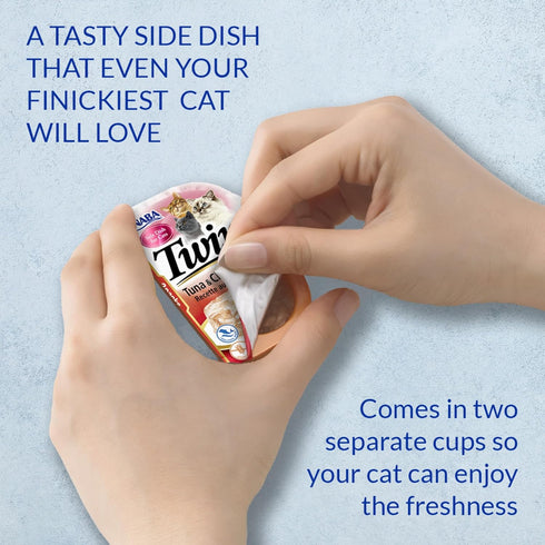 INABA Twins for Cats, Shredded Chicken & Broth Gelée Side Dish/Topper Cups, 12 Servings, Tuna & Chicken Recipe