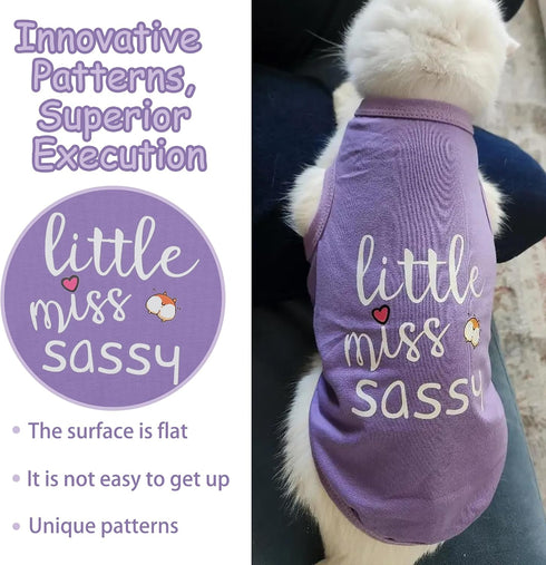 Dog Clothes Fashionable Sleeveless Pet Vest: 'Little Miss Sassy' Printed Cotton Dog Shirt, Purple 4XL for All Breeds