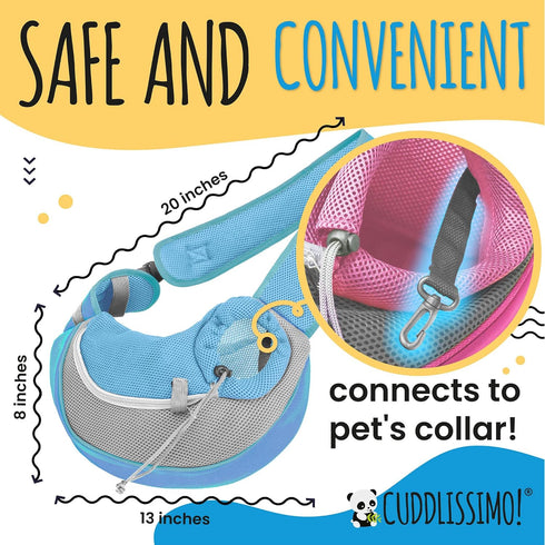Small Dog Puppy Cat Sling Carrier - Pet Purse Pouch for Travel, Front Backpack Chest Holder for Yorkie Chihuahua (Blue)