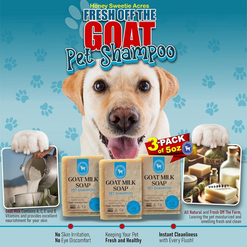 3 Pack 5 oz (3 Count) Honey Sweetie Acres All-Natural Pet Shampoo Bar with Fresh Goat Milk - Moisturizing Relief