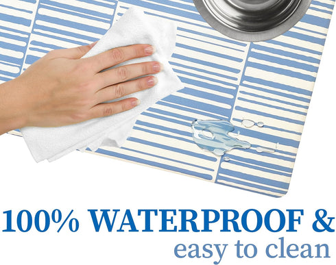 Dog Feeding Mat for Food and Water Bowls, Waterproof, Easy Clean, Large Dog & Cat Food Mat (28"x16.5", Blue Lagoon)
