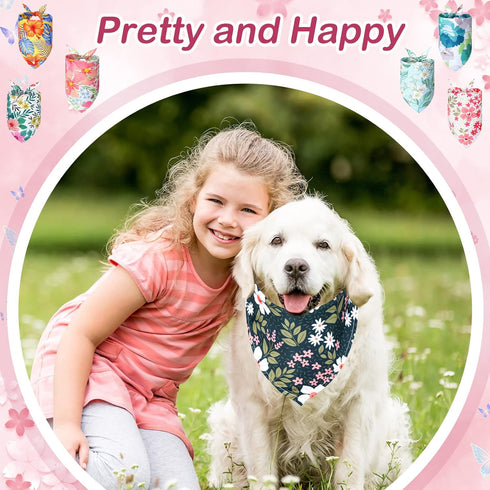 100 Sweetude Pcs Dog Bandanas Bulk Floral Pattern Triangle Scarf Adjustable Washable Bandana Bibs for Small Medium