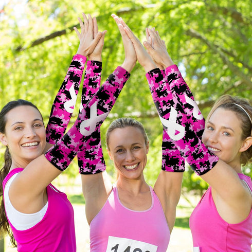 Leumoi 20 Pairs Breast Cancer Arm Sleeves - Pink Ribbon Compression UV Sleeves