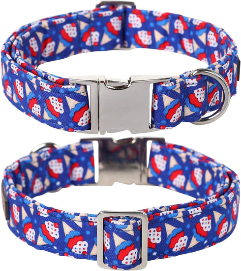 Lionet Paws 4th of July Dog Collar, Cute Flower Design for Medium Large Female Dogs with Sundae L