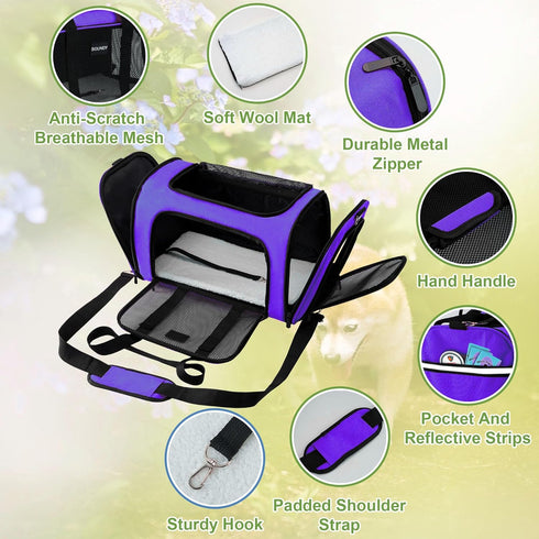 Soundy 15Lbs Dog Carrier Cat Carriers Airline Approved Pet Carrier for Small Medium Dogs Cats Under Puppies Collapsible