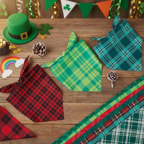 50 (25.6 17.7 17.7) Abbylike Pcs St. Patrick's Day Dog Bandanas Bulk Green Plaid Bandanas for Dogs Triangle Kerchief