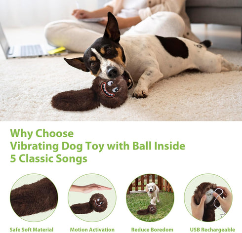 PETGEEK Interactive Squeaky Dog Toy, Automatic Moving Vibrating Dog Balls with Plush Cover, Rechargeable Perro Juguetes