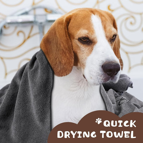 Chumia 4 Pack Extra Large Quick Drying Dog Towels, Absorbent Microfiber Pet Bath Towels (Gray, Coffee, 16 x 32 in)
