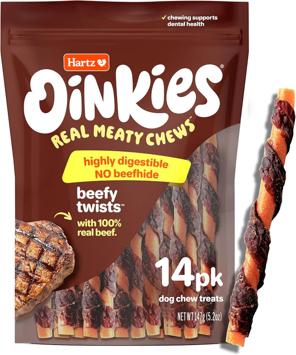 Hartz Oinkies Beefy Twists with 100% Real Beef Flavorful Beefhide-Free Natural Dog