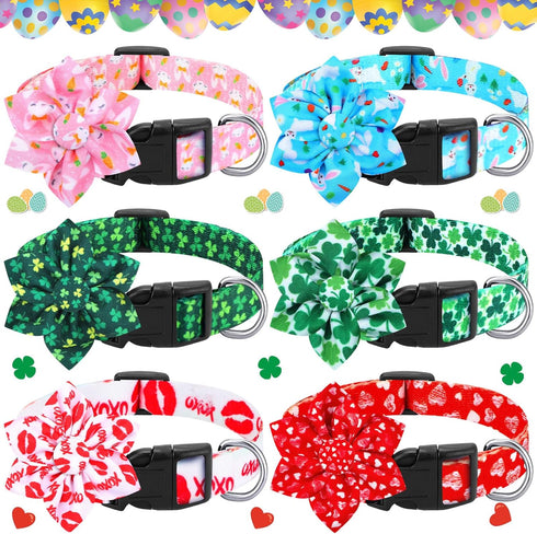 6 Pcs Easter Day Dog Collar, Adjustable Holiday Collars with Flower Safety Buckle for Small Medium Large Dogs
