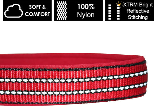 KZV006-08XL Reflective Dog Collar, Adjustable 100% Nylon Pet Neck Collar, Heavy Duty O-Ring, Soft Neoprene Padding -